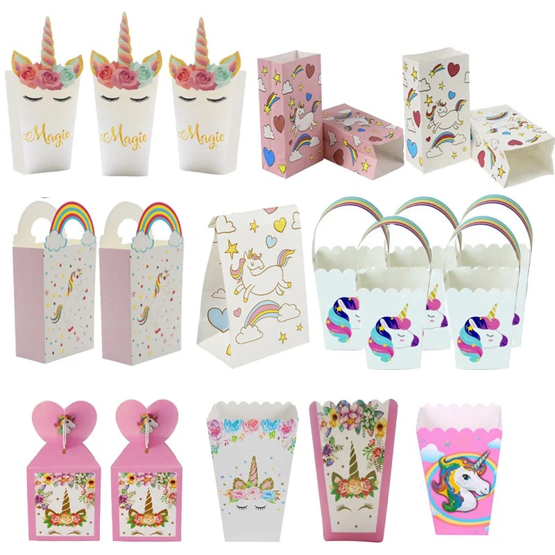 

unicorn birthday party paper box popcorn box candy cookies bag 1st birthday party decorations unicornio gift baby shower deco