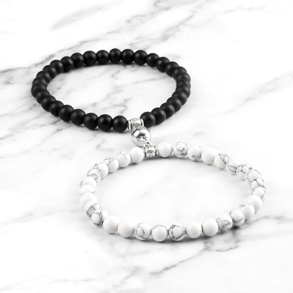 Браслет из натурального камня для пар модные магнитные бусины влюбленных