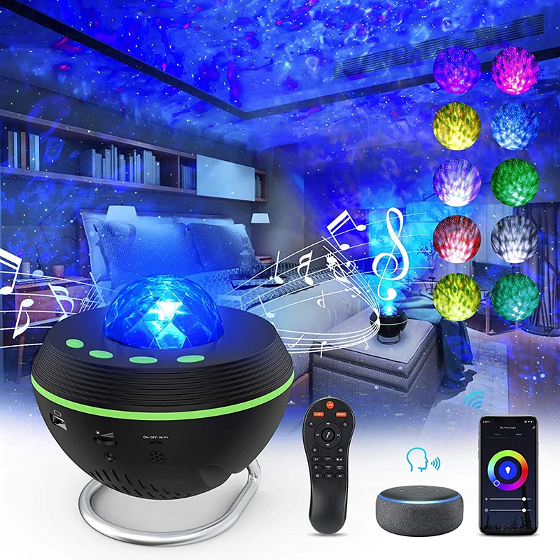 New WiFi Tuya Smart LED Star Galaxy Projector Ocean Wave Starry Sky Night Light Nebula Atmospher Lamp Blueteeth USB Music Player