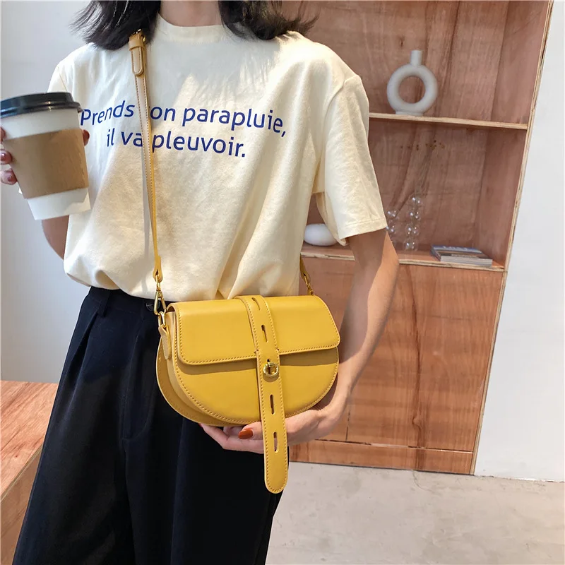 

2021 New half round saddle bag women's fashion retro wide shoulder strap single shoulder bag