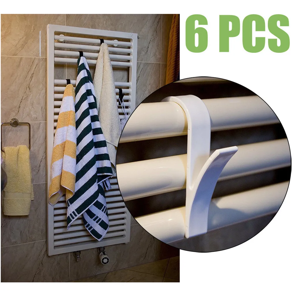 

High Quality Hanger For Heated Towel Radiator Rail Clothes Hanger Bath Hook Holder Percha Plegable Scarf Hanger White 6pcs