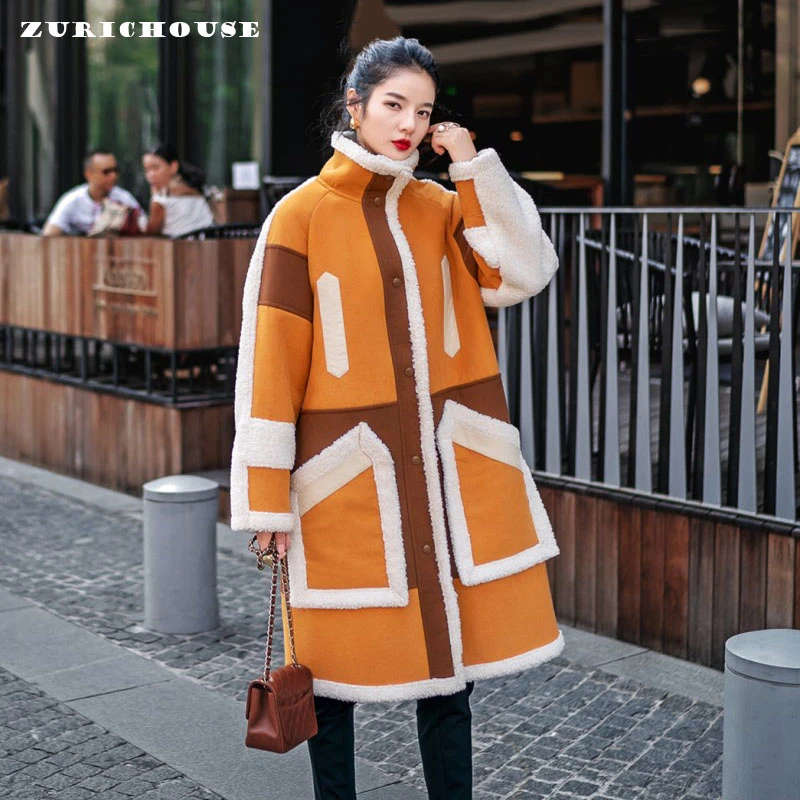 Бренд ZURICHOUSE зимняя куртка из искусственной замши длинное женское пальто овечьей