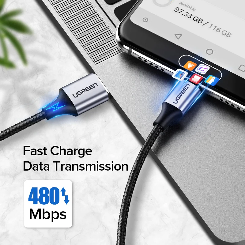 Кабель UGREEN USB-C/USB A USB-C для быстрой зарядки и передачи данных Samsung Galaxy S9 Huawei P30 |