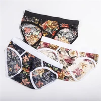 3pcs mens briefs sexy low rise male brief lace see through breathable underpants floral pattern male underwear intimates briefs