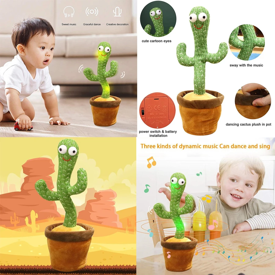 

Cactus de peluche electrónico para decoración de la habitación, Cactus de peluche con la canción, mesa de baile de pelo bonito