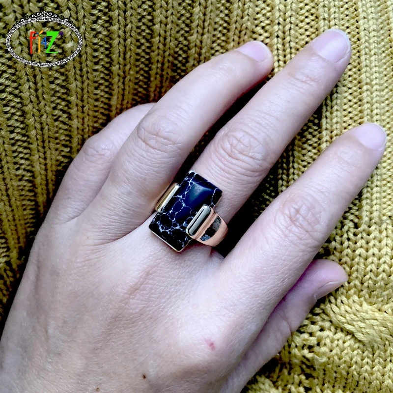 Женское кольцо с натуральным камнем F.J4Z простое прямоугольным Подарочная