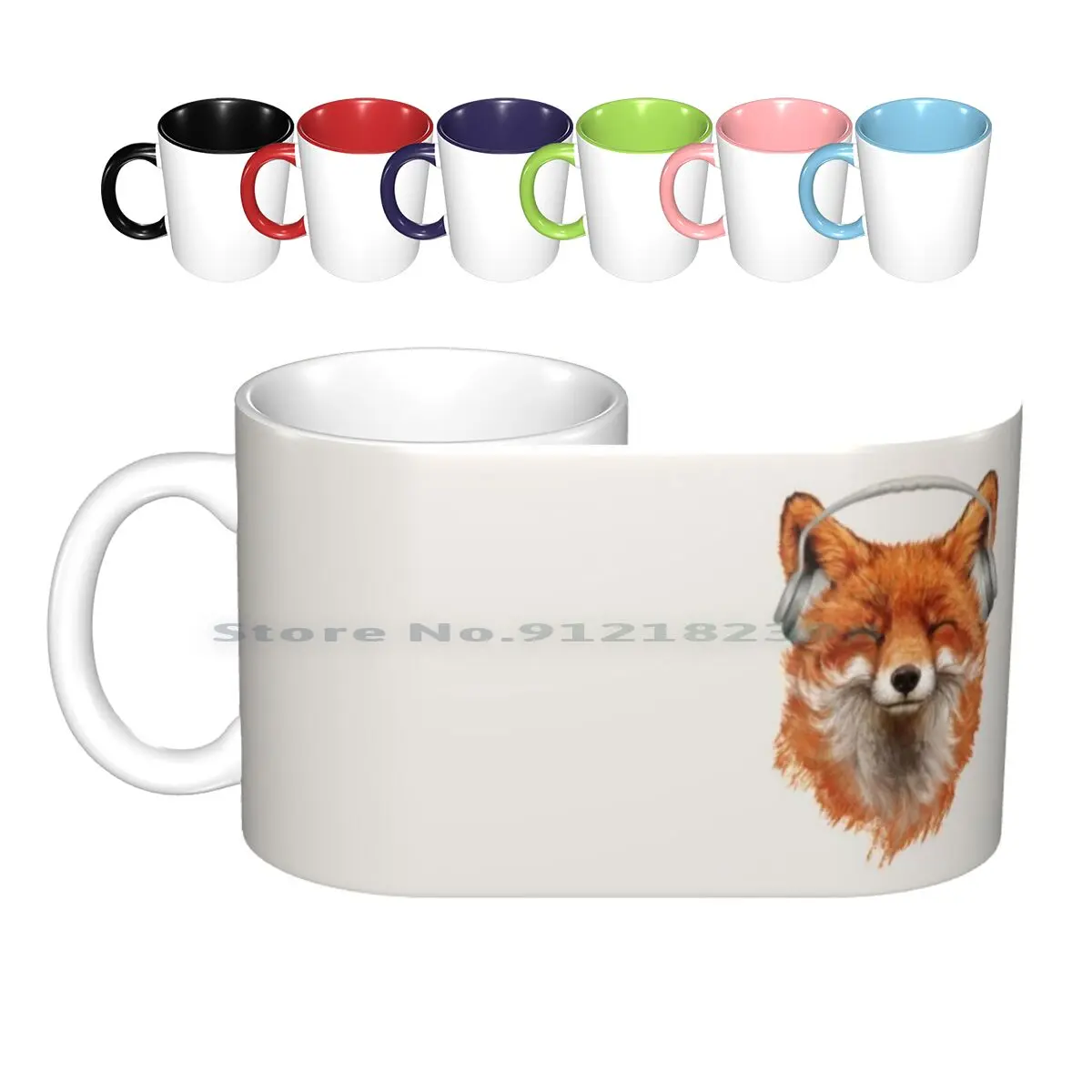 

Smiling Musical Fox Ceramic Mugs Coffee Cups Milk Tea Mug Fox Foxes Dj Djs Music Musical Animal Wild Animal Happy Portrait