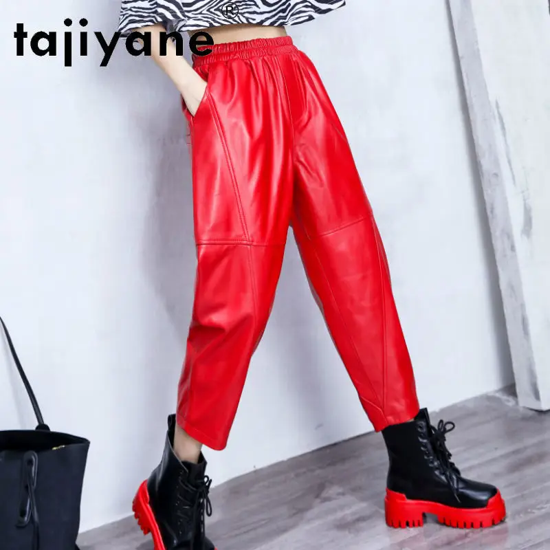 Tajiyane Women's Pants Genuine Leather Pants for Women Real Sheepskin High Waist Trousers Woman Cloth Oversize Ropa Mujer TN2391