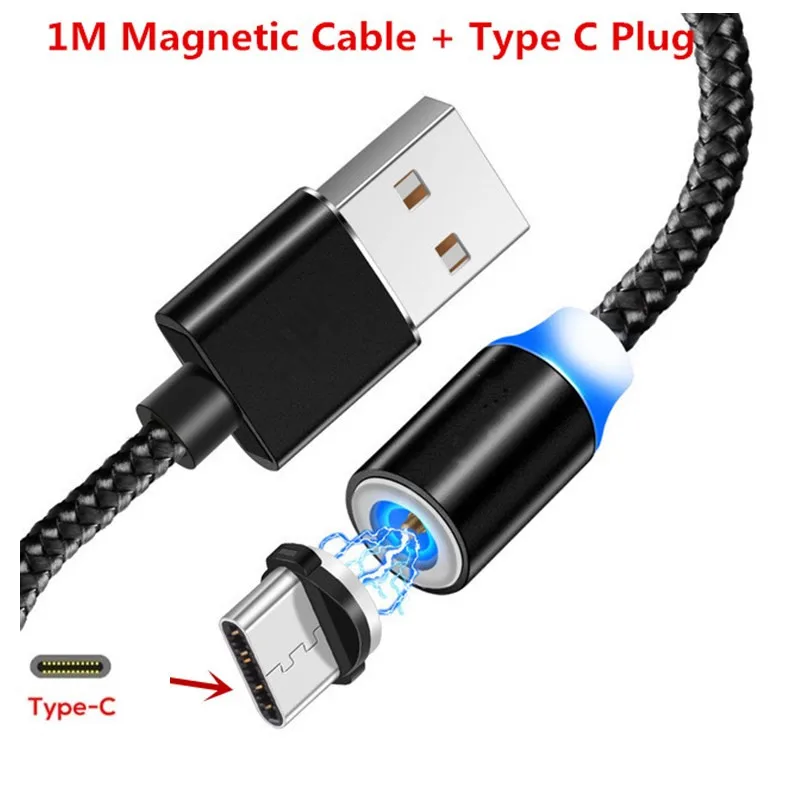 For Type C Black Магнитный USB кабель QC 3,0 быстрая зарядка зарядное устройство для xiaomi redmi note 4 4x5 5a prime note 7 7s 6 pro s2 k20 3s mix max 2 3 2s - Цвет: For Type C Black