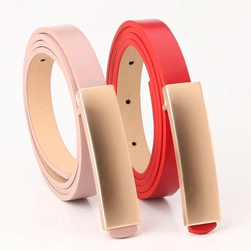 

Simple Fashion Women Belt Gold Metal Buckle Thin Belt Skinny PU Leather Female Waistband Straps Dress Jeans Accessories