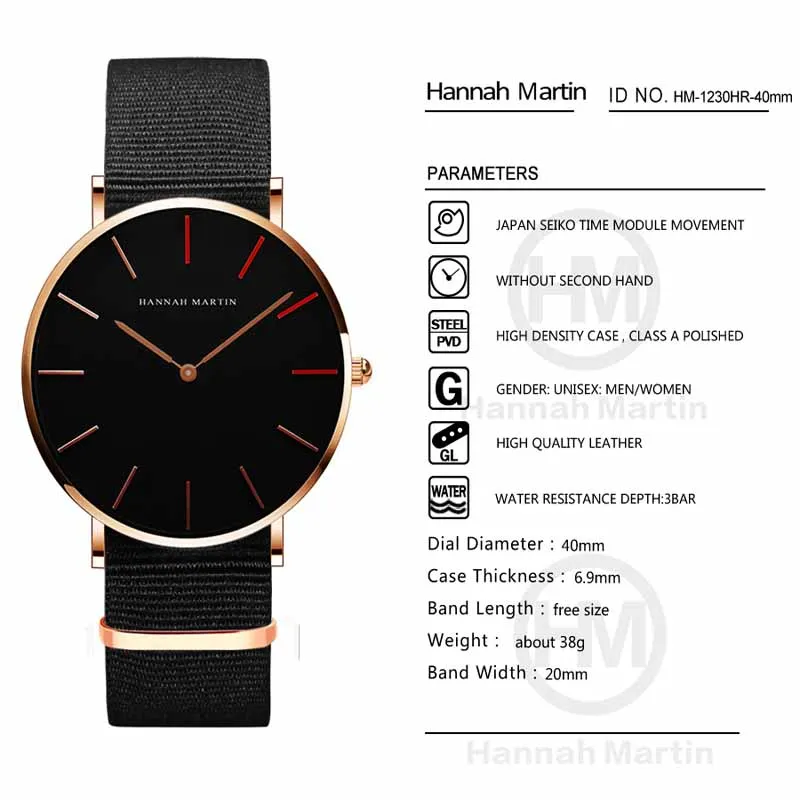 Часы Hannah Martin Мужские кварцевые деловые модные брендовые Роскошные