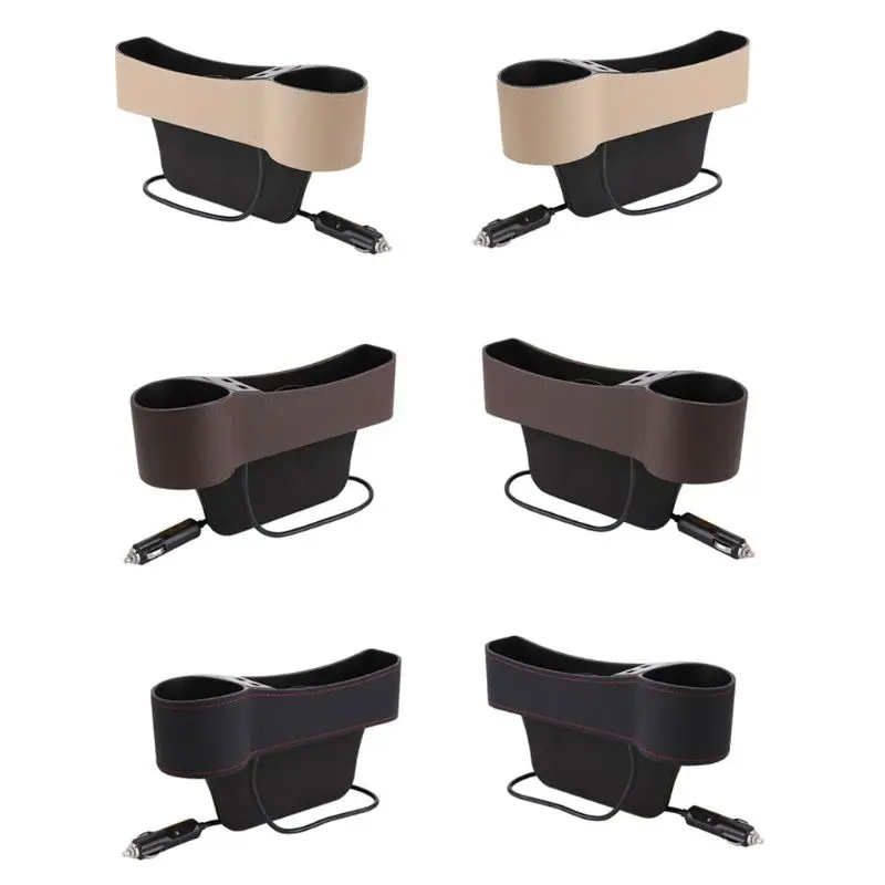 

Car Seat Interval Organizer with Dual USB Interface and Cup Holder Auto Seat Interval Storage Box for Holding Wallet