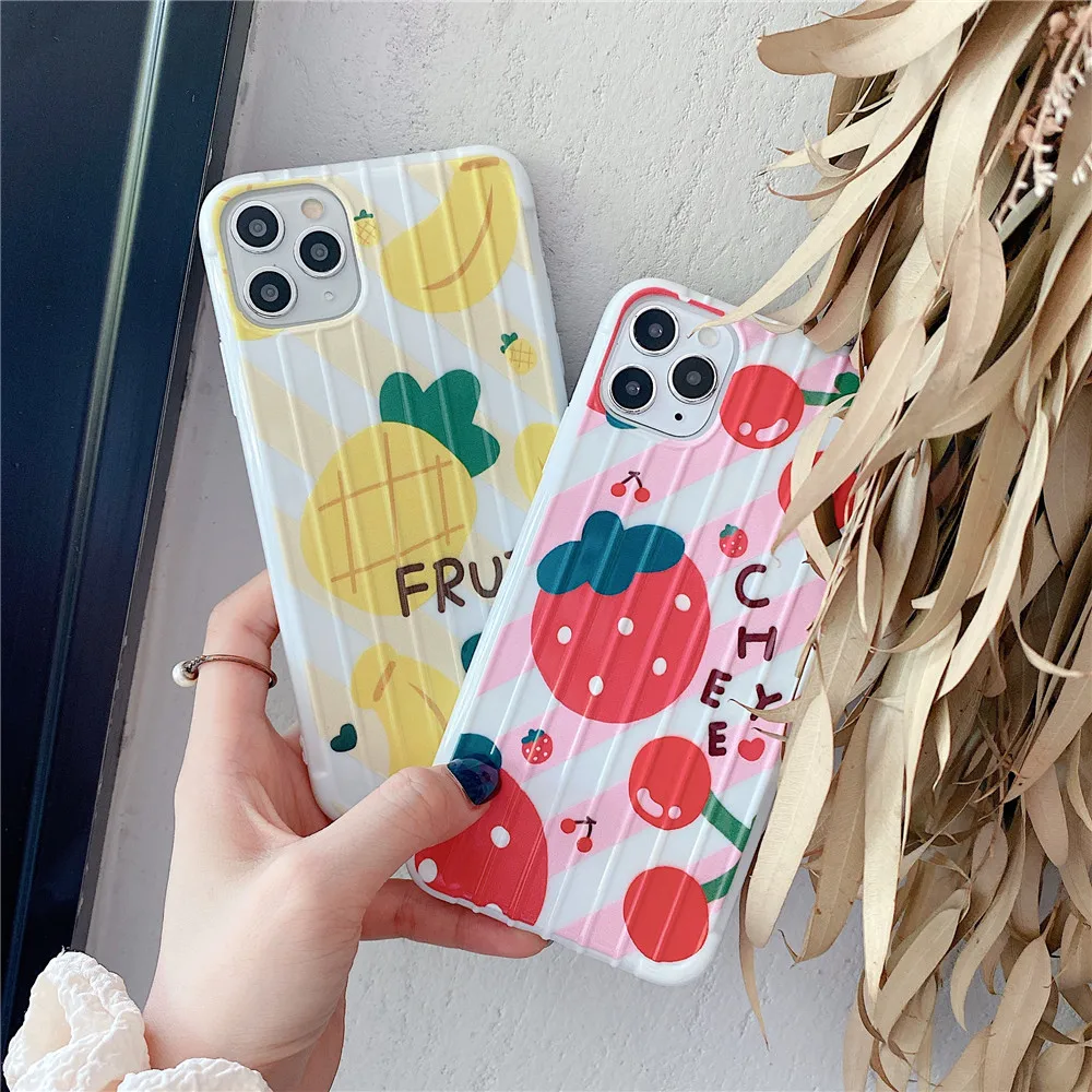 Cute Strawberry fruit drink Trunk Luggage Case For iPhone 11 Pro Max protective Soft Cover 7 8 Plus X XR XS MAX | Мобильные телефоны