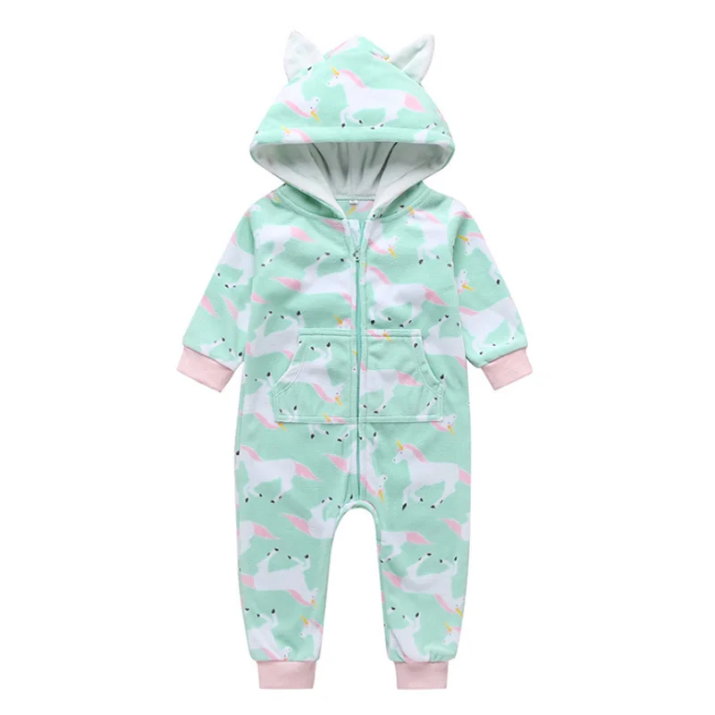 Hooded Animal Style Newborn Infant Baby Romper Warm Polar Fleece Footed Pajamas Baby boy girl Clothing  jumpsuit Sleepwear 0-24M
