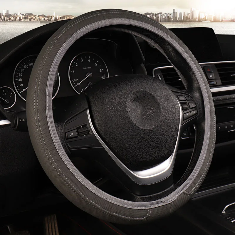 

Leather Streamline Type Car Steering Wheel Cover No Inner Ring Elastic Band Universal Car Accessorie For PEUGEOT206 HYUNDAI-ix35