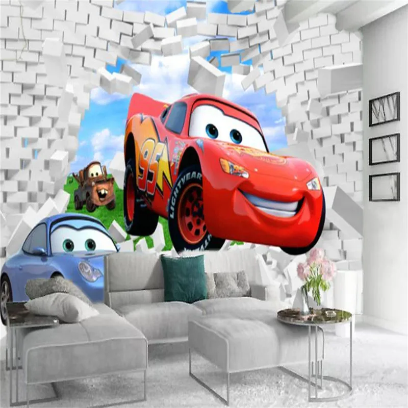 

3d Современные Настенные обои, красные автомобили, проходящие сквозь стену, гостиной, спальни, настенные покрытия, HD обои
