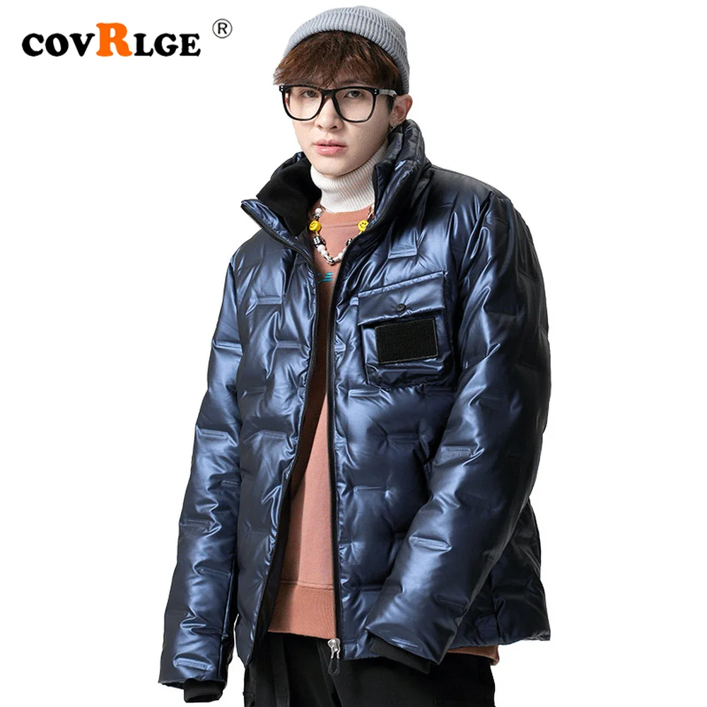 Covrlge Winter Men's Down Jacket Stand-up Collar Loose Warm Personality Tide Brand Metallic Luster Down Jacket Coat Male MWM131