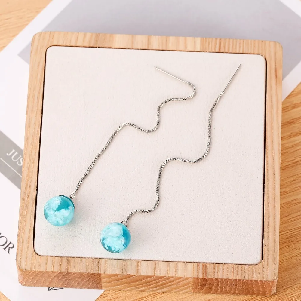 Длинные висячие серьги с кисточками для женщин природа голубое небо белое облако