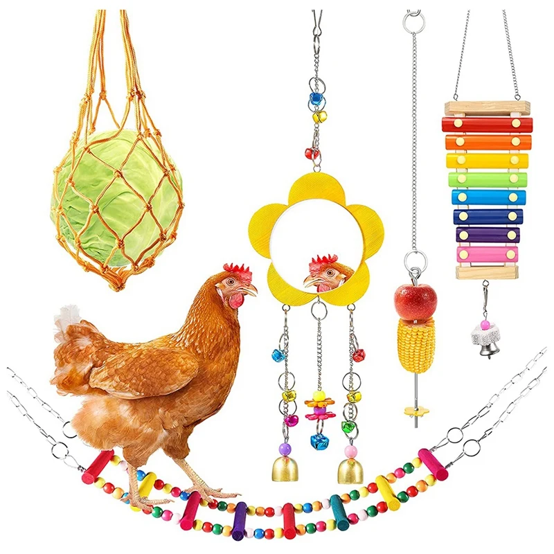 

5 Packs Chicken Toys, Chicken Xylophone Toys, Chicken Mirror Toys for Hens, Chicken Ladders Swing Toys and Hanging