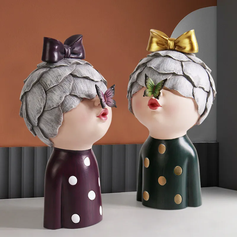 Modern Flower Head Butterfly Girl Resin Accessories Desktop Coffee Table Sculpture Decoration Home Livingroom Figurines Crafts | Дом и сад
