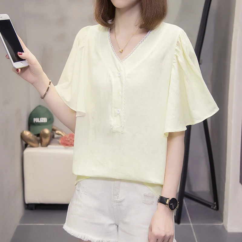 

Plus Suze 2XL 3XL 4XL 2021 New Summer Women Blouses Ladies Shirt Short Sleeves V-Neck Shirts Womens Casual Loose Tops Oversize