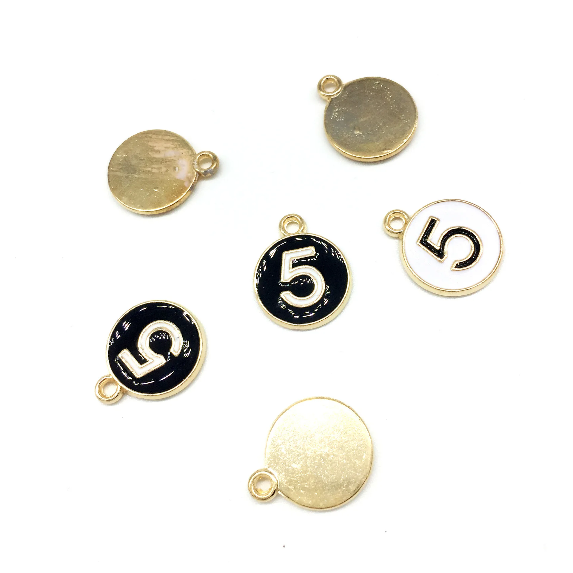 10pcs/lot Oil Drop Round Shape Enamel Charms Pendant Rhinestone Number 5 DIY Bracelets Floating Jewelry Accessories XL527 | Украшения и