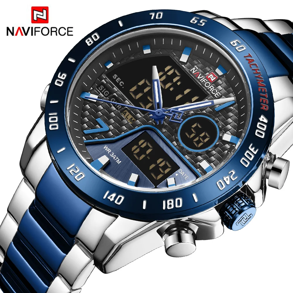 Мужские кварцевые часы NAVIFORCE 9171 СВЕТОДИОДНЫЕ Цифровые мужские дизайнерские
