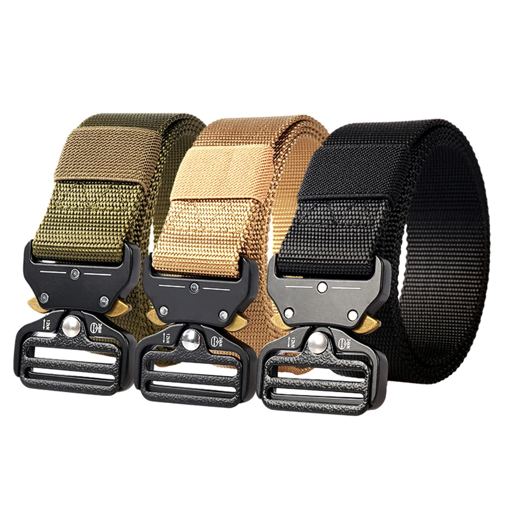 

Military Tactical Belt Nylon Army Belts Black Metal Buckle 125CM Outdoor Survival Training Hunting Molle Combat Belt Men