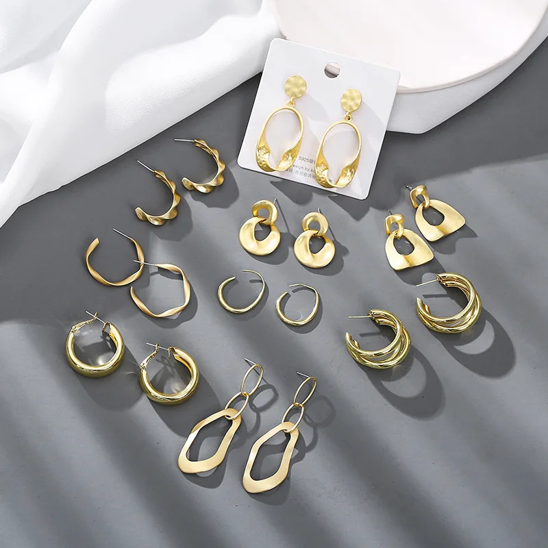 

Minar Personality Multiple Irregular Geometric Drop Dangle Earrings for Women Matte Shiny Gold Color Metallic Hanging Earring