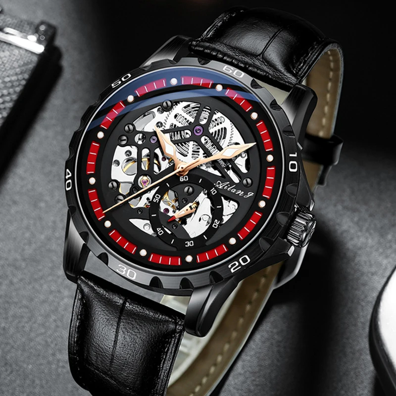 

Часы наручные AILANG Мужские автоматические, Спортивные Светящиеся механические водонепроницаемые с кожаным ремешком, 6021