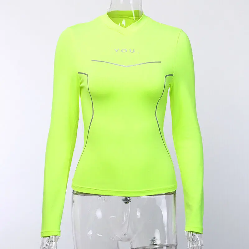 Женская Однотонная футболка с длинным рукавом для фитнеса Повседневная