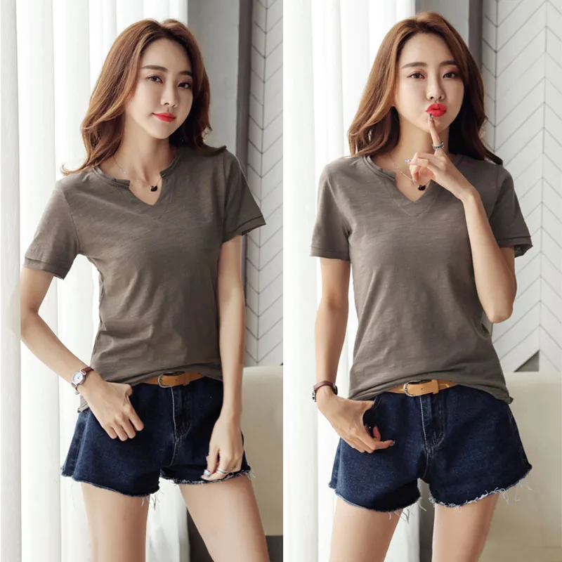 Женская хлопковая футболка летняя с коротким рукавом 2021 сексуальный топ v