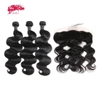 Перуанские пряди человеческих волос с 13x4 кружевными передними волнистыми прядями волнистые пряди с застежкой Ali Queen натуральные волосы Remy человеческие волосы