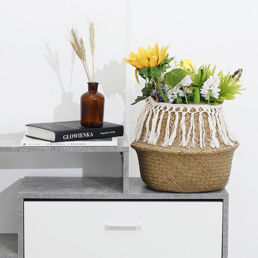 Handmade Home Decor Macrame Tassel Wicker Basket Seagrass Garden Flower Pot Foldable Laundry Storage Rattan Toy Holder | Дом и сад