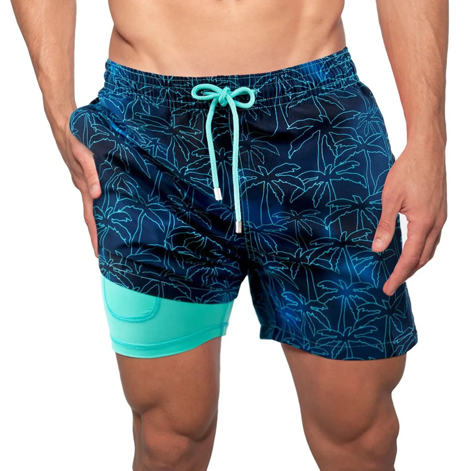 

Trunks Beach Board Shorts Mens Swimwear Swim Shorts Drawstring Beach Casual Double Layer Swim Trunks With Pocket