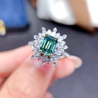 meibapj 57 green moissanite diamond snowflake ring for women 925 sterling silver fine wedding jewelry