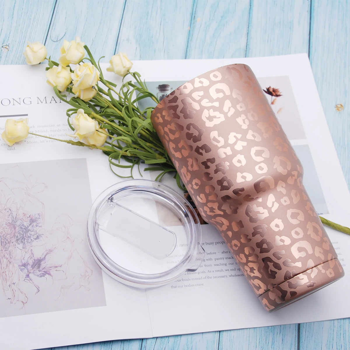 RTS 30 Oz Sample Gift Tumbler Free Ship Fashion Gold Champagne Cheetah Women Stainless Steel Double Wall Rose Gold Leopard Cup