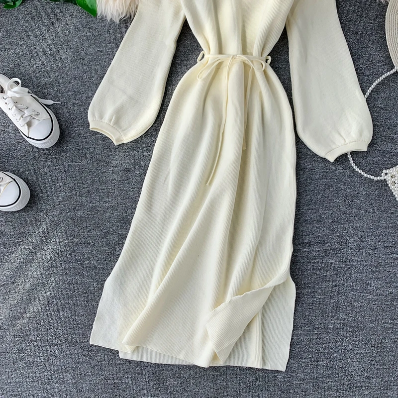 Женское вязаное платье с длинным рукавом повседневное облегающее винтажное