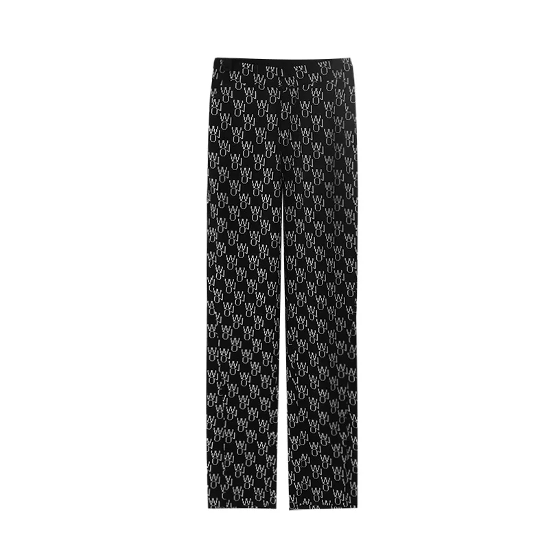 

WOMENGAGA Fashion Letter Print Straight Trouser Female Spring Autumn High Waist Loose Casual Split Suit Pants Women Q8pw