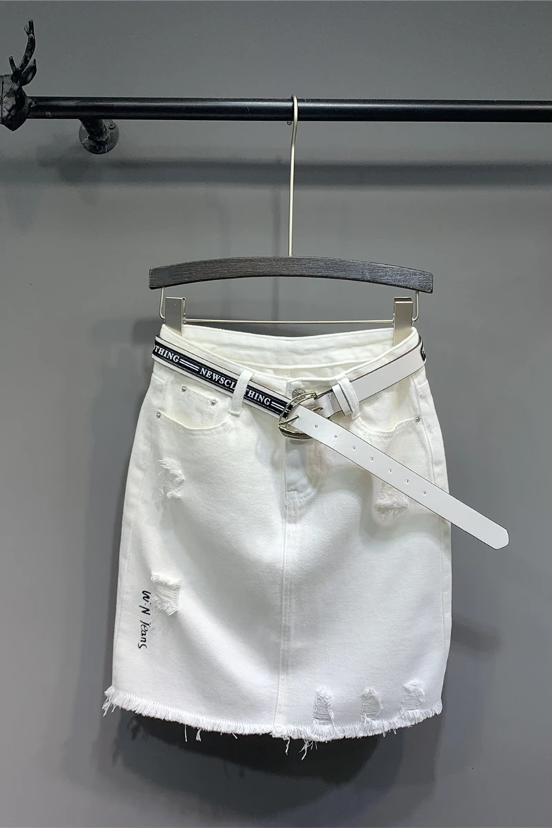 

Jeans Skirt Blue Mini Women Summer Pocket Ripped Casual New Solid color DM001