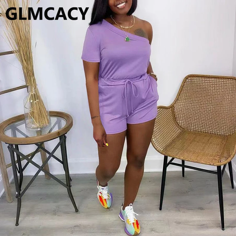 

Oen Shoulder Tie Waist Casual Solid Playsuit