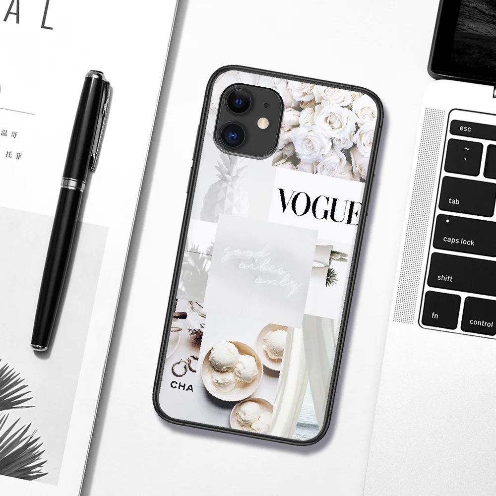 

VOGUE Lady's Girl Journey Hoesjes Phone Case For Iphone 5 5S SE 2020 6 6S 7 8 Plus 11 12 Mini X XS XR Pro Max black Cell Pretty