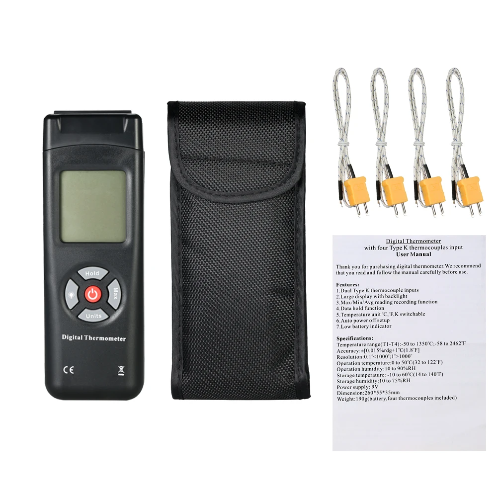 4 канальный цифровой ЖК термометр K Type с датчиком термопары 50 ~ 1350 °C/ 58 2462 °F|Приборы