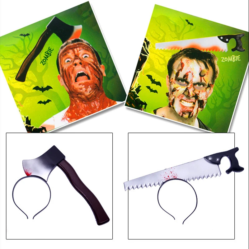 

Halloween Horror Headband Simulation Cutter Axes Needle Saw Tricky Props Halloween Party Headband Decoration Accessories OCT998