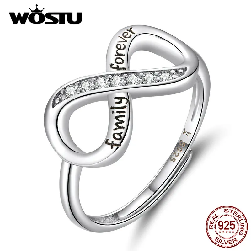 WOSTU S925 бесконечные кольца для любви женщин 100% Настоящее 925 пробы серебро CZ кольцо