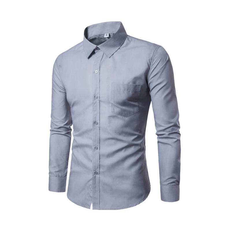Мужская Однотонная рубашка повседневная приталенная с длинными рукавами на