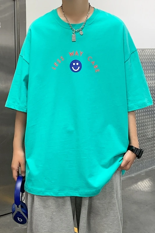 

Short-Sleeved Men's T-shirt Fashion Brand 2021 New Loose Ins Smiley Face Letter Printed Casual Top