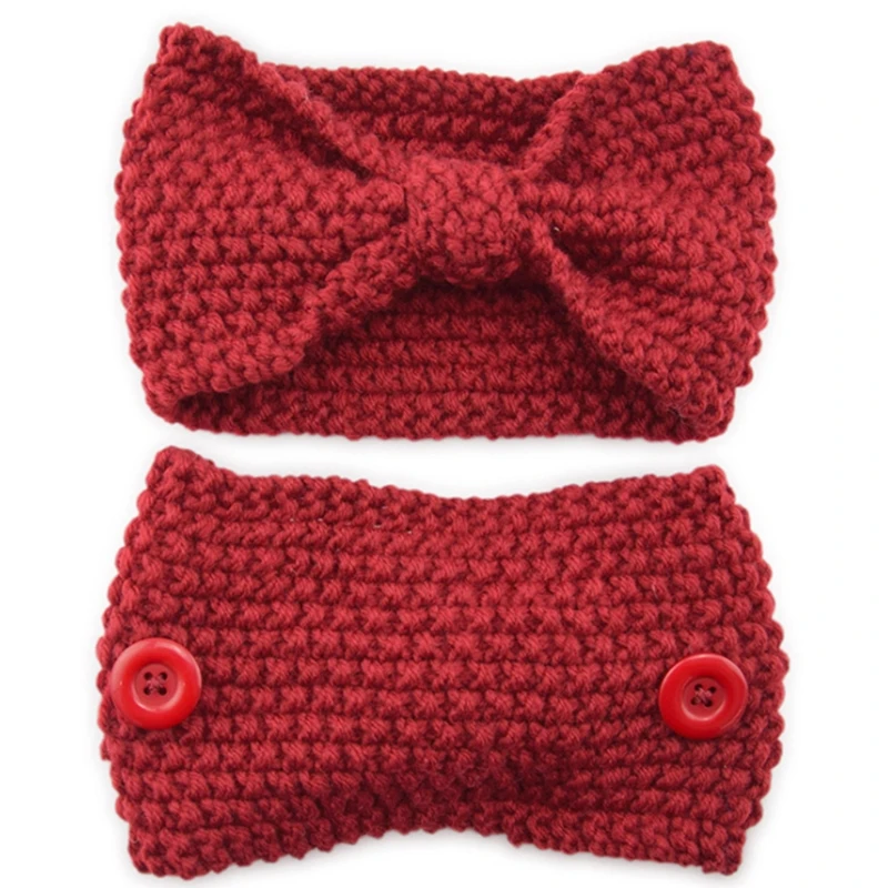 

5Pcs Women Winter Crochet Knitted Headband with Ear Protection Buttons Solid Color Headwrap Bowknot Turban Ear Warmer