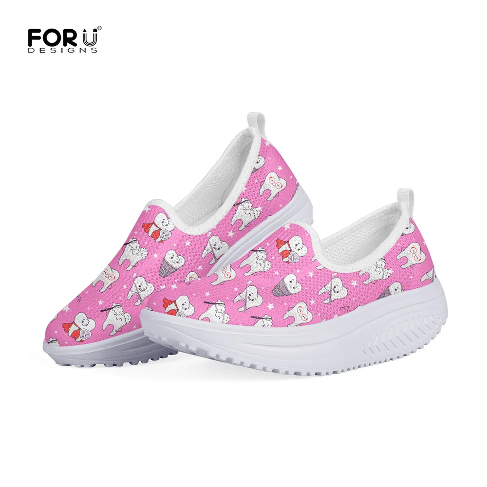 

FORUDESIGNS Women's Shoes Tooth Pink Flats Platform Height Increasing Female Mesh Summer Shoes Swing Dental Zapatos Mujer 2021