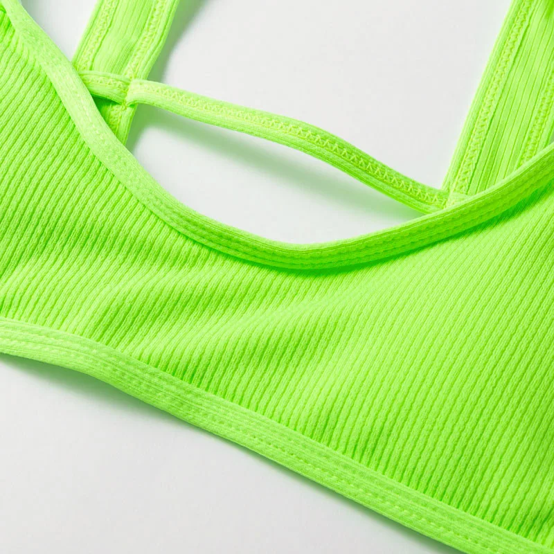 In-X High waist bikini Neon swimsuit female Ribbed swimwear women Bathing suit Sports bikini Beach wear Two-piece suit new